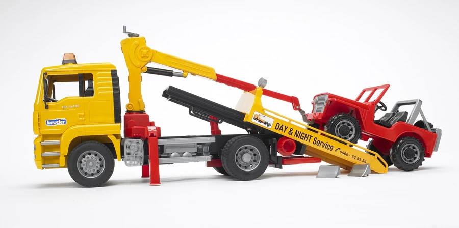 BRUDER 02750 - MAN TGA Abschlepp-LKW Mit Geländewagen – Bild 3