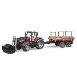 BRUDER 02046 - Massey Ferguson 7480 Mit Frontlader HolztransportanhÀnger