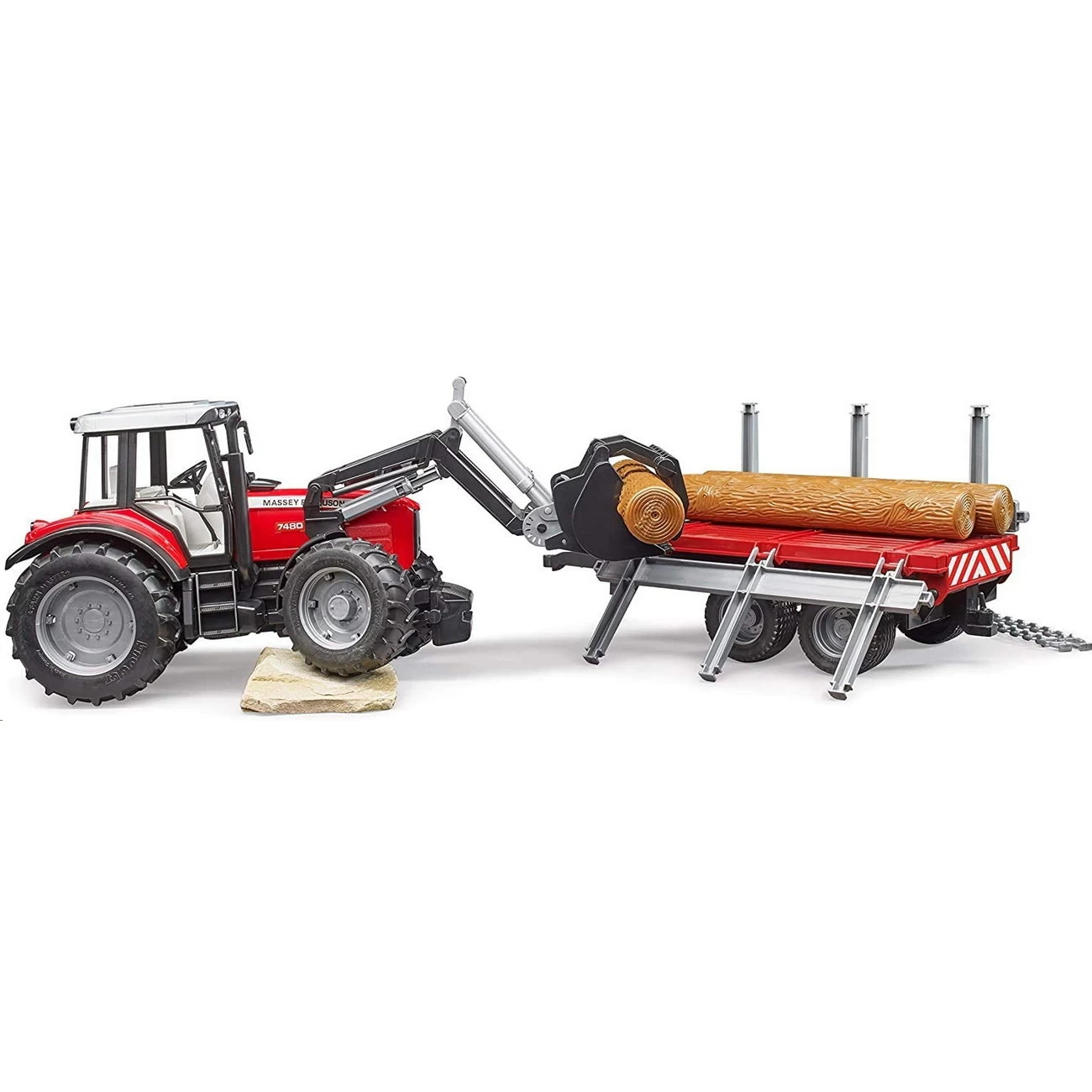 BRUDER 02046 - Massey Ferguson 7480 Mit Frontlader Holztransportanhänger – Bild 2