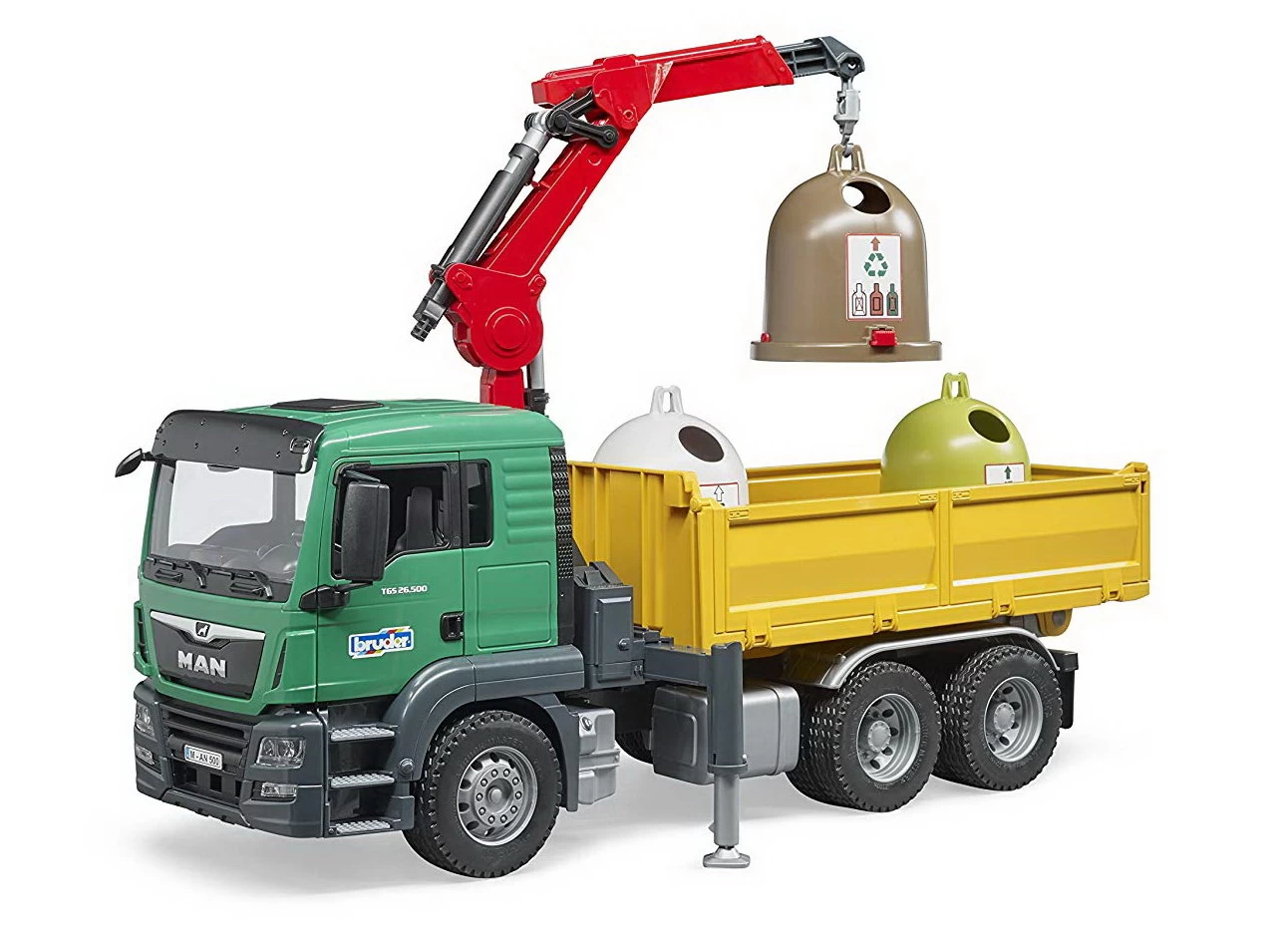 BRUDER 03753 - MAN TGS Kran LKW Mit Altglascontainer – Bild 2