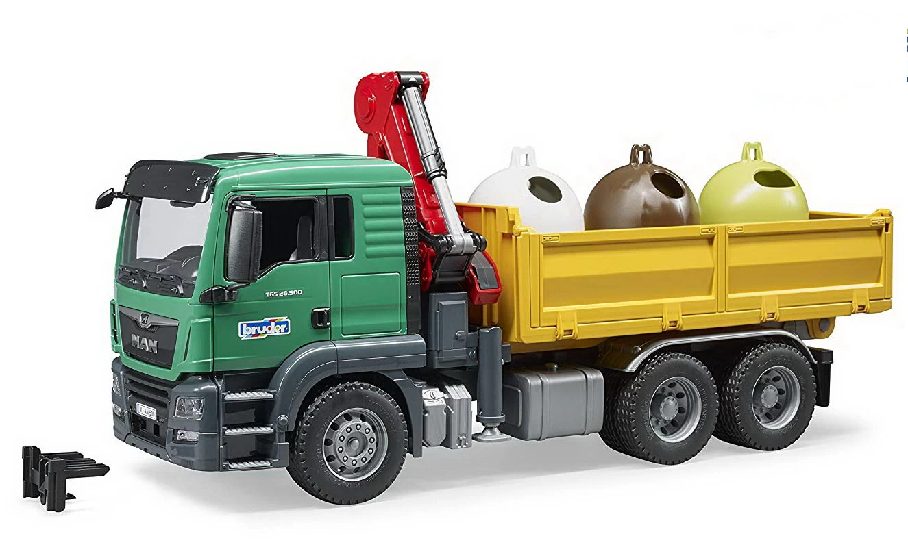 BRUDER 03753 - MAN TGS Kran LKW Mit Altglascontainer